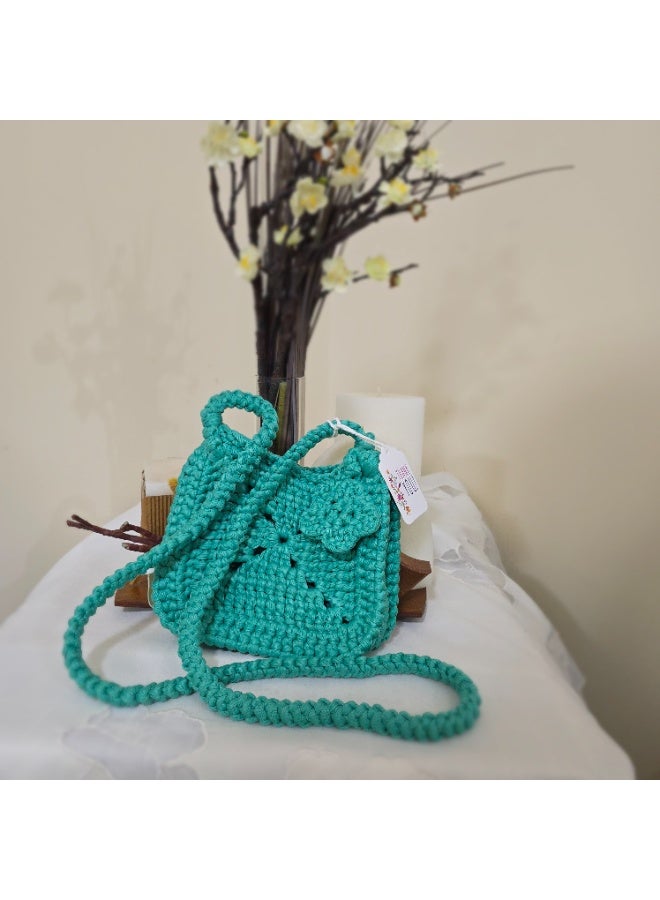 RandSac Turquoise Crochet Handbag with Flower Detail - Image 3
