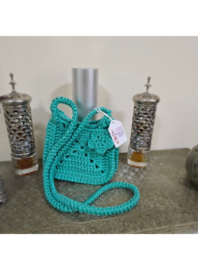 RandSac Turquoise Crochet Handbag with Flower Detail - Image 2