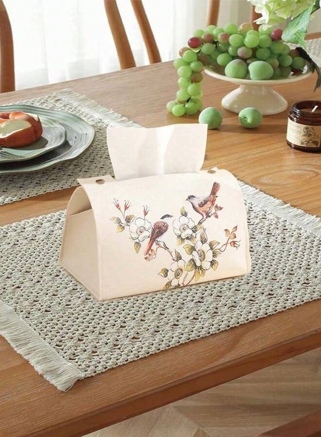 Elegant Floral Tissue Box Holder – Decorative PU Leather Case with Bird Design - Image 3