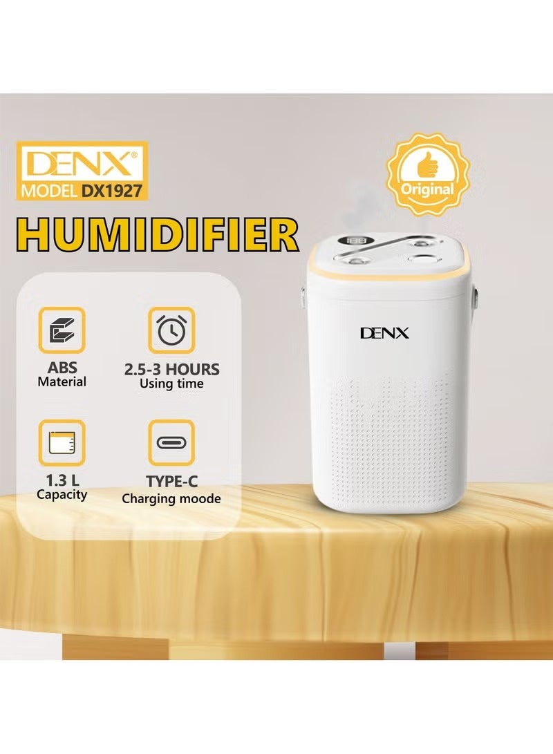 Denx 1.3L Air Humidifier – 1800mAh Rechargeable Battery – Type-C Charging – Humidifies & Purifies Air for 1.5 to 3 Hours - Image 2