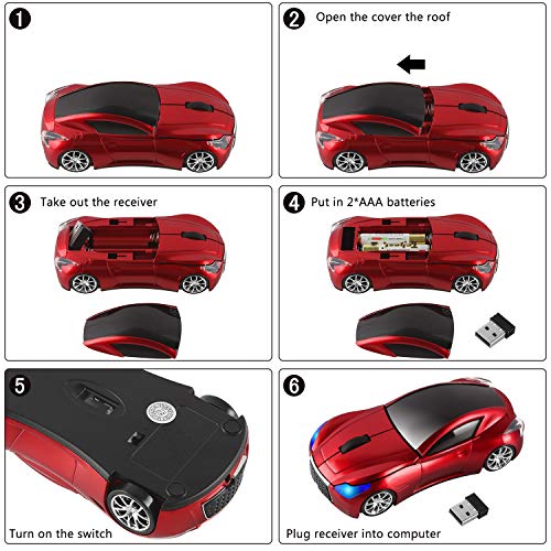 elec Space Cool Sport Car Shape 2.4GHz Wireless Mouse Optical Cordless Mice with USB Receiver for PC Laptop Computer 1600DPI 3 Buttons - Image 4