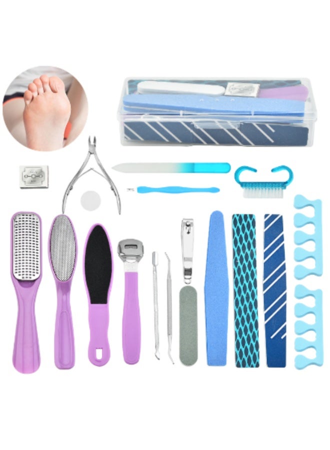 Professional Pedicure Tools Set, 20 Stainless Steel Foot Care Kit Foot Rasp Dead Skin Remover Pedicure Kit for Men Women Salon (Blue & Puplre)