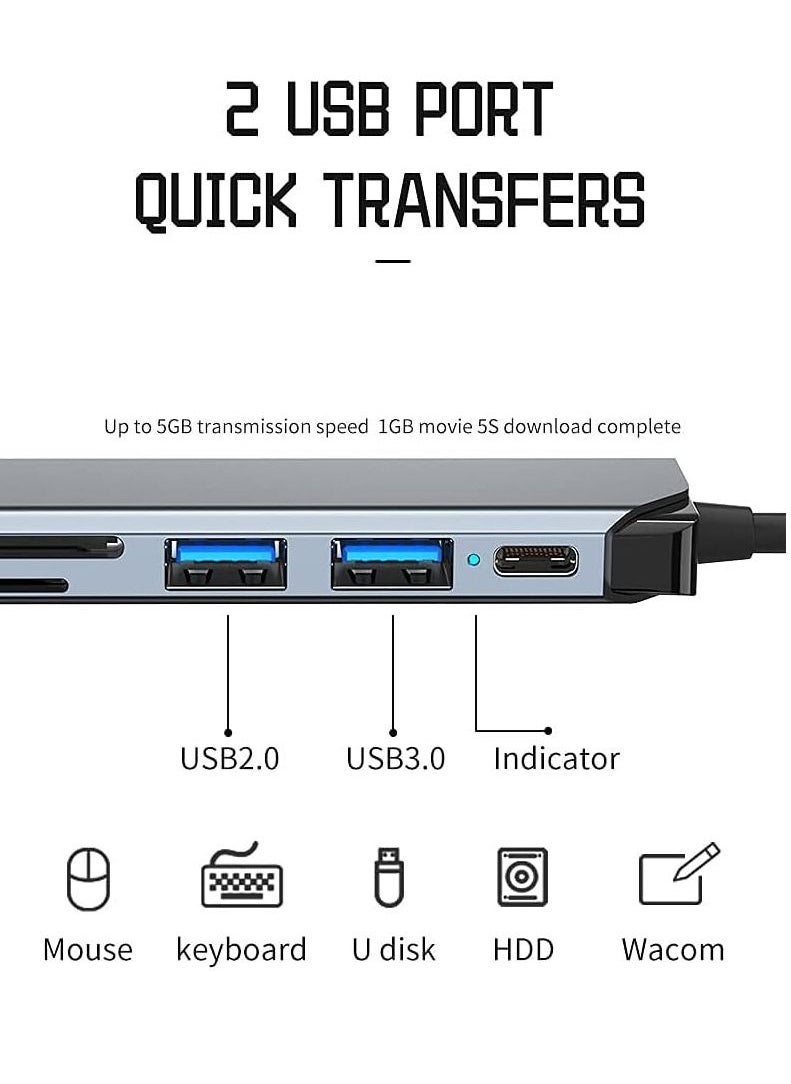 USB C Hub Multiport Adapter 6 in 1 Type C Hub with 4K HDMI USB 3.0 Data Transfer, 87W Power Deliver(PD), - Image 5