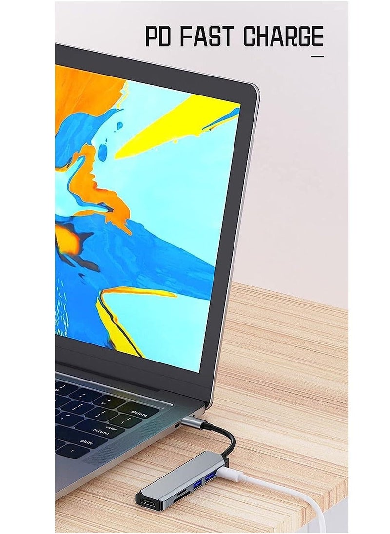 USB C Hub Multiport Adapter 6 in 1 Type C Hub with 4K HDMI USB 3.0 Data Transfer, 87W Power Deliver(PD), - Image 4