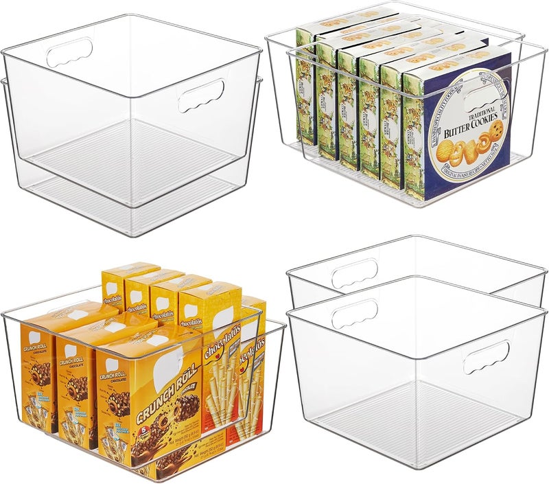 Vtopmart 4 Pack Extra Large Clear Plastic Storage Bins,11x11 Cube Acrylic Organizer Square Containers with Handle for Pantry,Closet,LaundryRoom,Kitchen,Bathroom,UnderSink Organization - Image 1