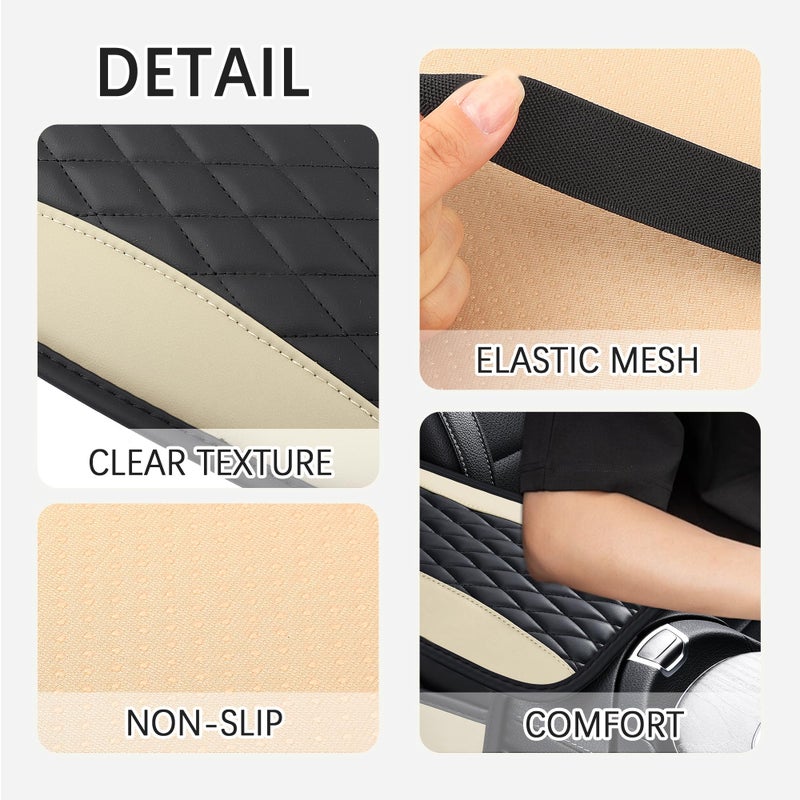 IHOTDER Patchwork Leather Center Console Covers for Cars,Upgraded Arm Rest Cover for Car with Side Storage Pocket for Car Seat Organizer,Middle Console Cover Stylish Car Decoration (Light Beige) - Image 3