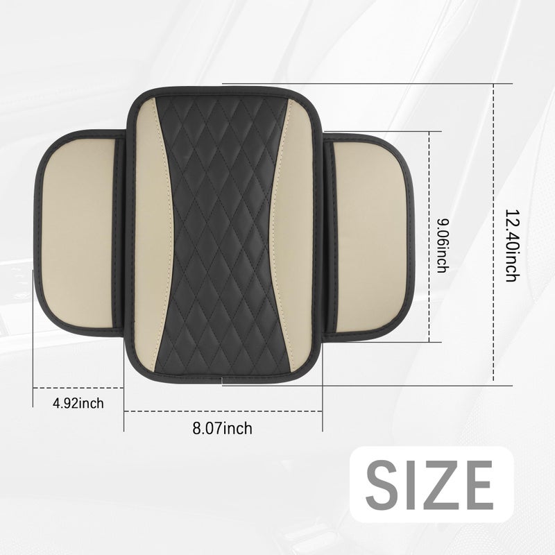 IHOTDER Patchwork Leather Center Console Covers for Cars,Upgraded Arm Rest Cover for Car with Side Storage Pocket for Car Seat Organizer,Middle Console Cover Stylish Car Decoration (Light Beige) - Image 2