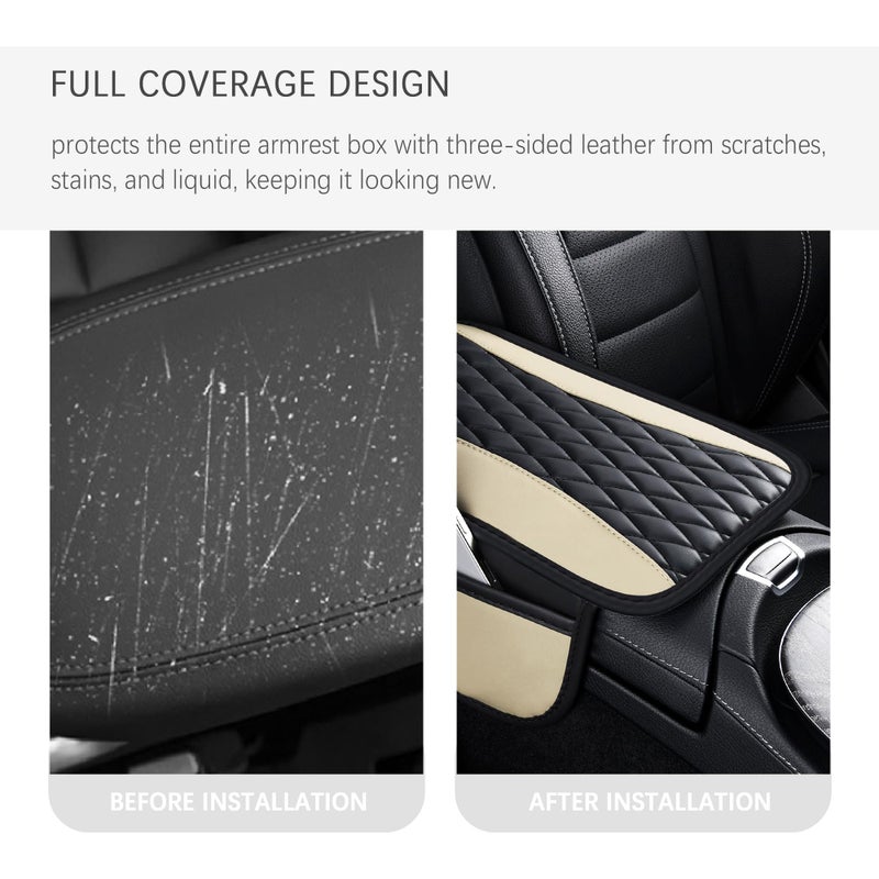 IHOTDER Patchwork Leather Center Console Covers for Cars,Upgraded Arm Rest Cover for Car with Side Storage Pocket for Car Seat Organizer,Middle Console Cover Stylish Car Decoration (Light Beige) - Image 4