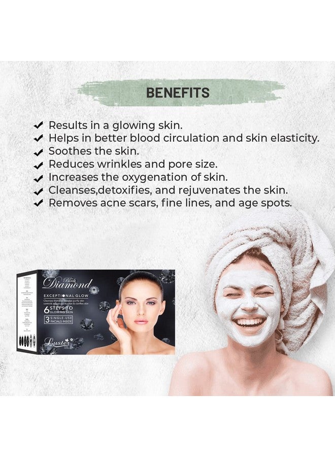 Luster Black Diamond Exceptional Glow Facial Kit | 6 Step Facial Kit | For Purify Skin & Deep Cleansing | Facial Kit for Women & Men | All Skin Types (Paraben & Sulfate Free) - 120ml - Image 3