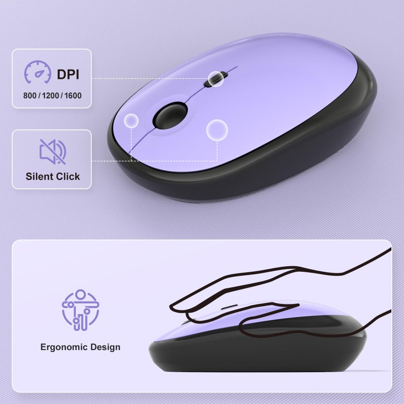 KNOWSQT Wireless Keyboard Mouse Combo - Lovely Blackpurple-Gradient Rainbow Full-Sized Typewriter Colorful Keyboards, Round Keycap Plug Play Retro Cute Keyboards for Windows, Laptop, PC, Desktop, Computer - Image 2