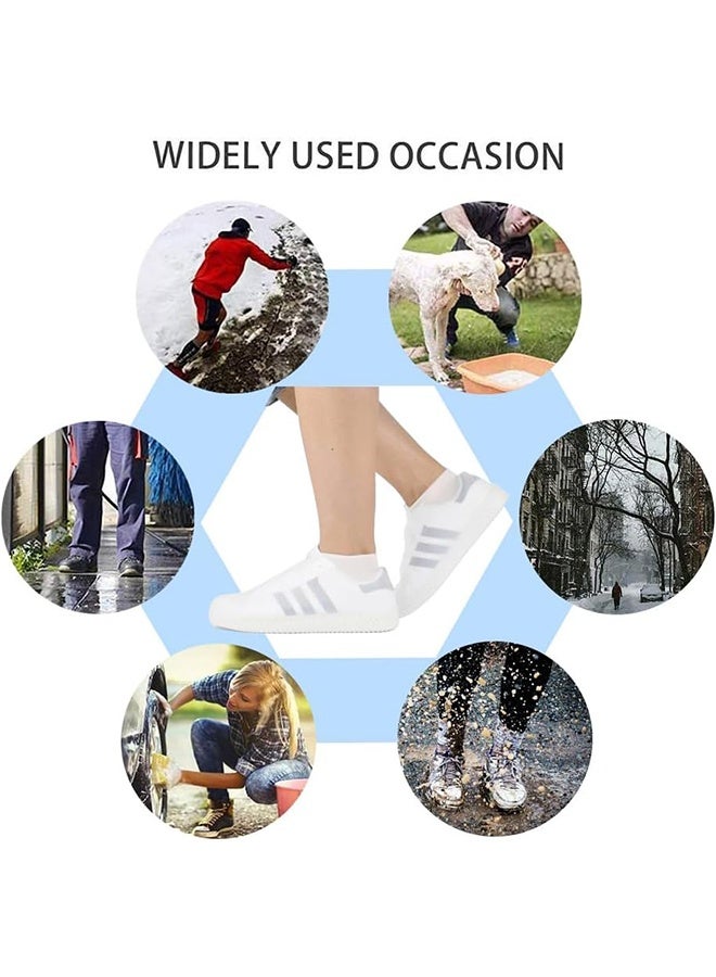 Waterproof Shoe Covers, Non-Slip Sandproof Water Resistant Overshoes Silicone Rubber Rain Shoe Cover Outdoor Cycling Protectors apply to Men, Women, Kids (Large, White) - Image 2