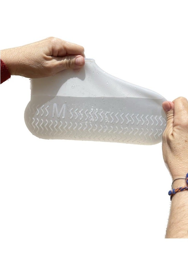 Waterproof Shoe Covers, Non-Slip Sandproof Water Resistant Overshoes Silicone Rubber Rain Shoe Cover Outdoor Cycling Protectors apply to Men, Women, Kids (Large, White) - Image 5