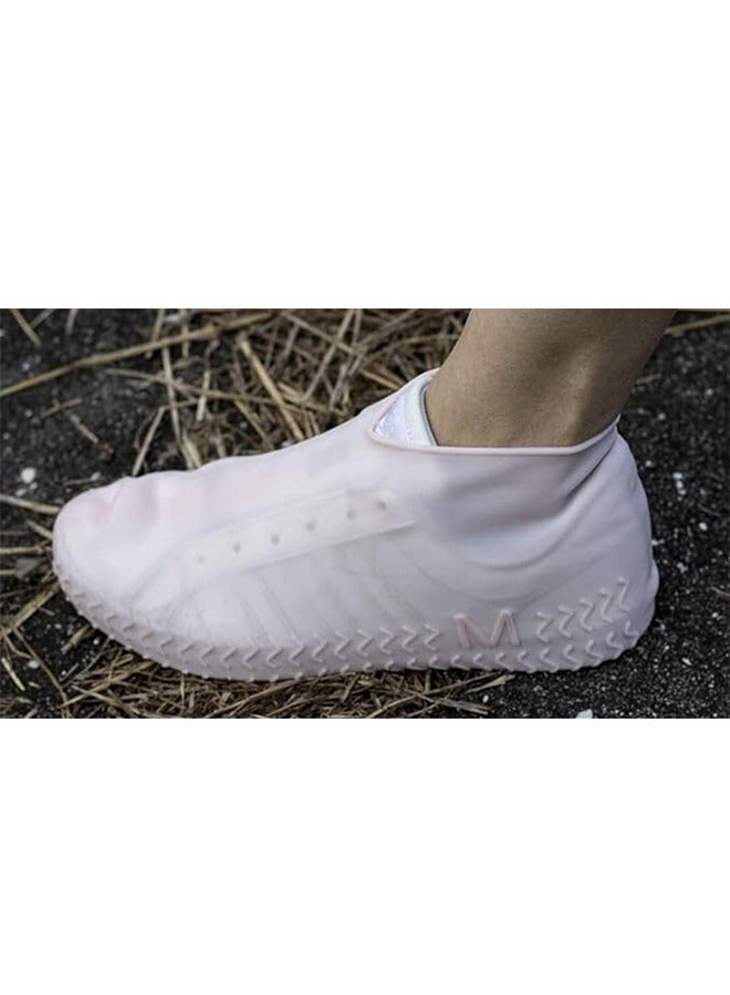 Waterproof Shoe Covers, Non-Slip Sandproof Water Resistant Overshoes Silicone Rubber Rain Shoe Cover Outdoor Cycling Protectors apply to Men, Women, Kids (Large, White) - Image 4