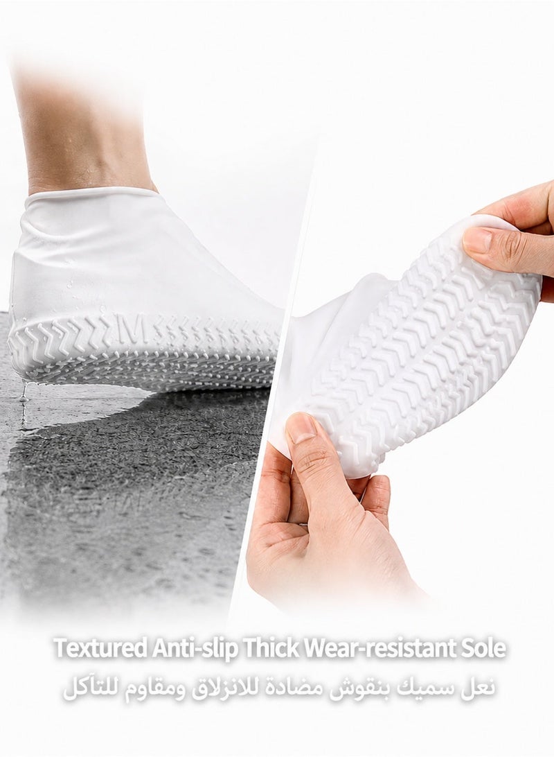 Silicone Waterproof Shoe Covers, Anti-slip Reusable Overshoes, Foldable Shoe Protectors for Outdoor Cycling, Camping, Gardening, Men Women Kids (Large, White) - Image 3