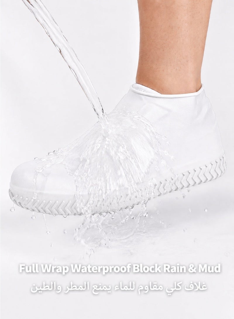 Silicone Waterproof Shoe Covers, Anti-slip Reusable Overshoes, Foldable Shoe Protectors for Outdoor Cycling, Camping, Gardening, Men Women Kids (Large, White) - Image 2