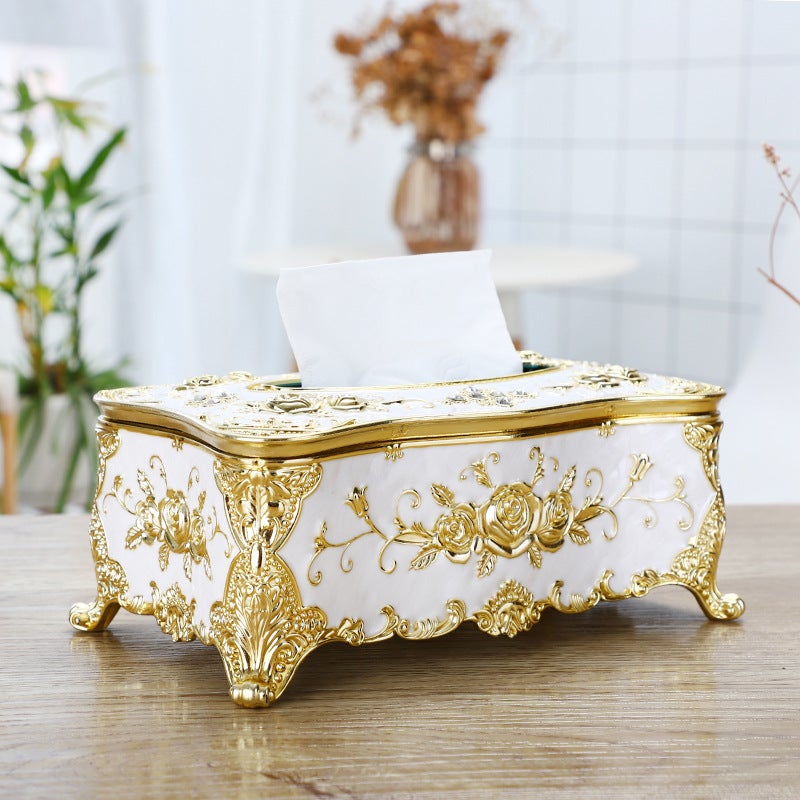 Generic Large Gold Napkin Holder Creative Plastic Tissue Box Platinum Rose
