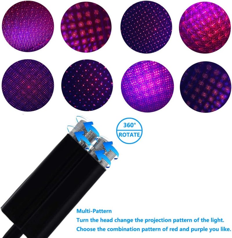 LEDCARE USB Night Light Star Projector LEDCARE 2 in 1 Interior Car Roof Lights Adjustable Romantic Portable USB Ceiling Star Projector Decorations for Car Ceiling Bedroom RedViolet Blue - Image 3