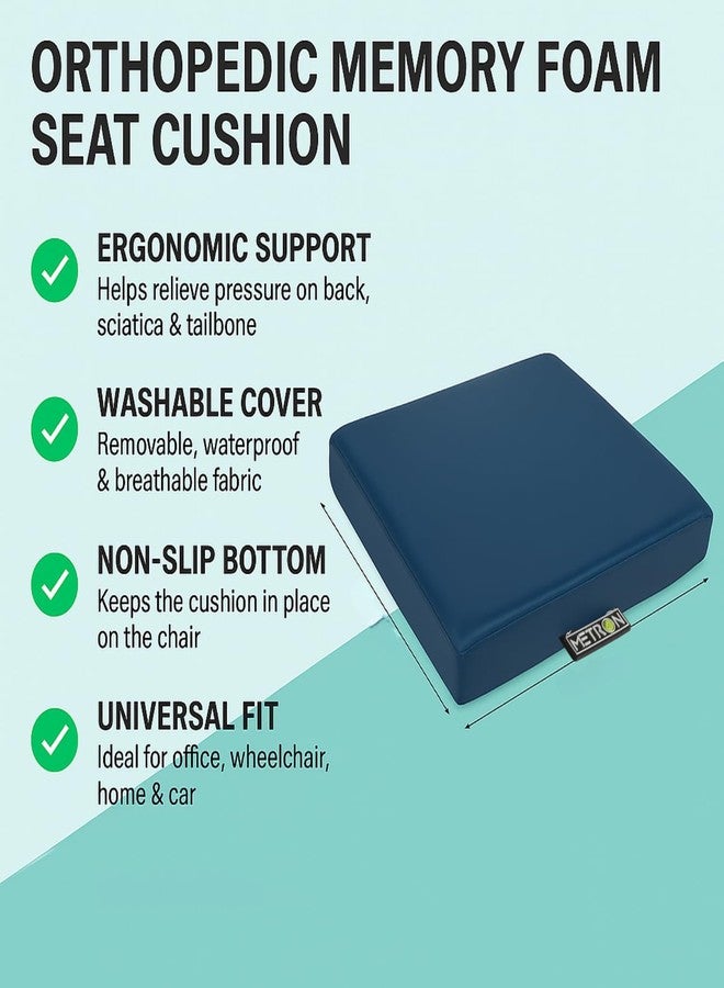 METRON Orthopedic Memory Foam Seat Cushion for Chair & Wheelchair | Pressure Relief Foam Pad with Anti-Slip Waterproof Cover | Chair Gadda for Office, Car & Long Sitting Comfort - Image 5