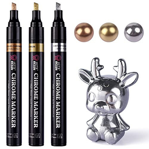 LET'S RESIN LETS RESIN Liquid Mirror Chrome Metallic Markers Reflective Gloss 25mm Larger Application Area 3 Colors Epoxy Resin ToolsSupplies for Coloring Stroke Painting DIY Craft - Image 1