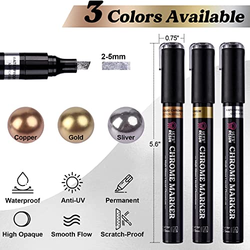 LET'S RESIN LETS RESIN Liquid Mirror Chrome Metallic Markers Reflective Gloss 25mm Larger Application Area 3 Colors Epoxy Resin ToolsSupplies for Coloring Stroke Painting DIY Craft - Image 3