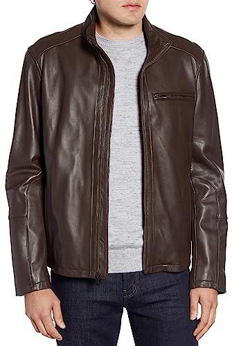 Cole Haan Men's Smooth Lamb Leather Moto Jacket, Java, Medium - Image 1