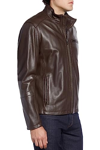 Cole Haan Men's Smooth Lamb Leather Moto Jacket, Java, Medium - Image 3