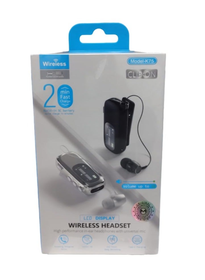 WIRELESS Headset in-Ear Retractable Earphone Hands-free Sport Driver Earphone Telescopic Clip on Stereo Earbud With Mic and LCD Display Screen - Image 3