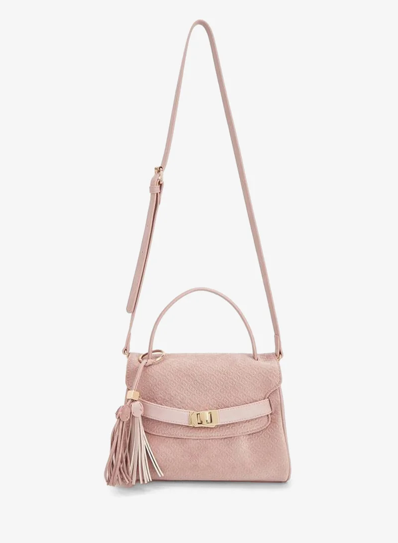 Celeste PINK Monogram Textured Satchel Bag With Tassel Charm for Women | Best Price UAE