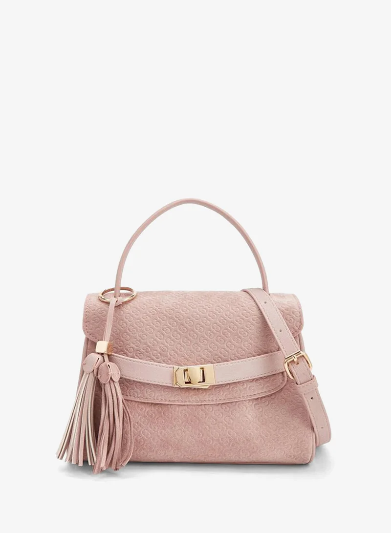 Monogram Textured Satchel Bag With Tassel Charm