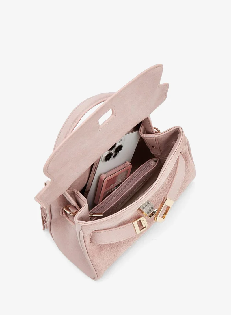 Celeste PINK Monogram Textured Satchel Bag With Tassel Charm for Women | Best Price UAE