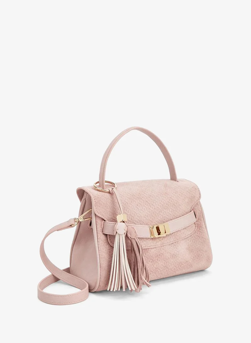Celeste PINK Monogram Textured Satchel Bag With Tassel Charm for Women | Best Price UAE