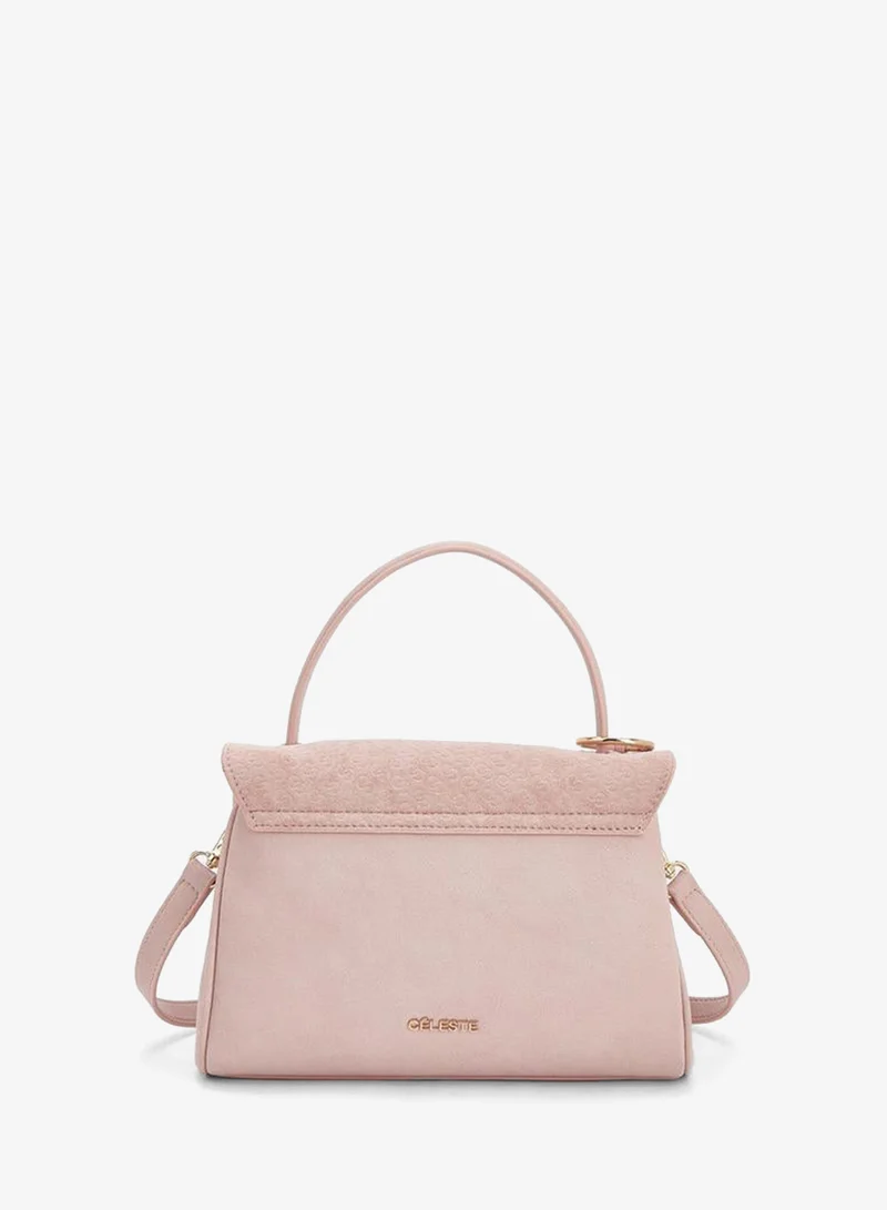 Celeste PINK Monogram Textured Satchel Bag With Tassel Charm for Women | Best Price UAE