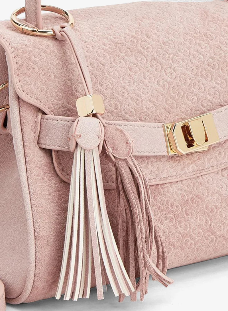 Celeste PINK Monogram Textured Satchel Bag With Tassel Charm for Women | Best Price UAE