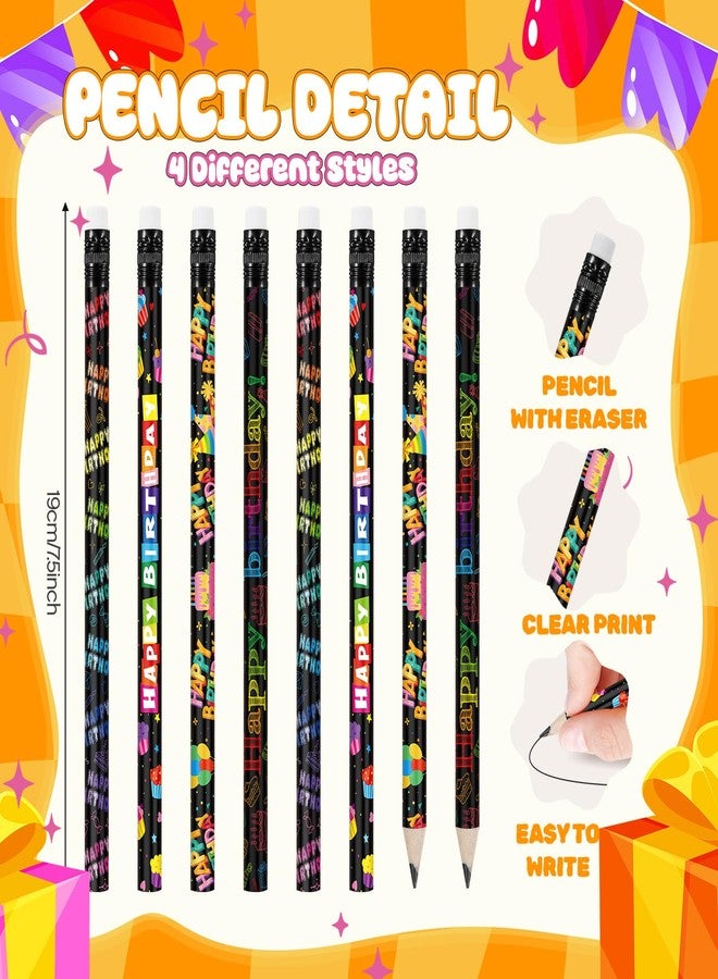 Sabary 24 Pcs Happy Birthday Pencils Colorful Birthday School Student Supplies Unsharpened HB Pencils with Erasers Stationery Bulk for Teacher Classroom Reward Party Supplies (Black) - Image 2