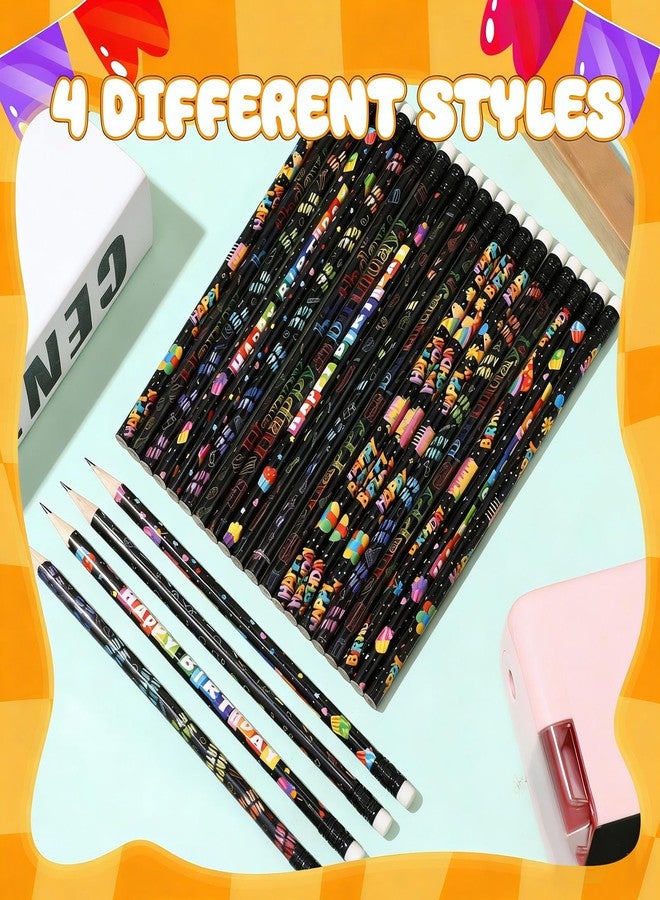Sabary 24 Pcs Happy Birthday Pencils Colorful Birthday School Student Supplies Unsharpened HB Pencils with Erasers Stationery Bulk for Teacher Classroom Reward Party Supplies (Black) - Image 3