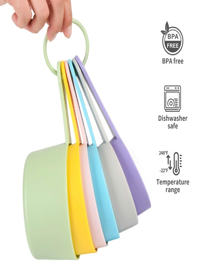 Smithcraft مجموعة أكواب قياس سميثكرافت، 6 قطع، مجموعة أكواب قياس بلاستيكية ملونة، أكواب قياس كبيرة الحجم بالوحدات المترية والأمريكية، أكواب قياس جافة لطيفة للمطبخ والخبز، كوب قياس للطبخ بسعة 3/4 و 2 كوب - Image 5