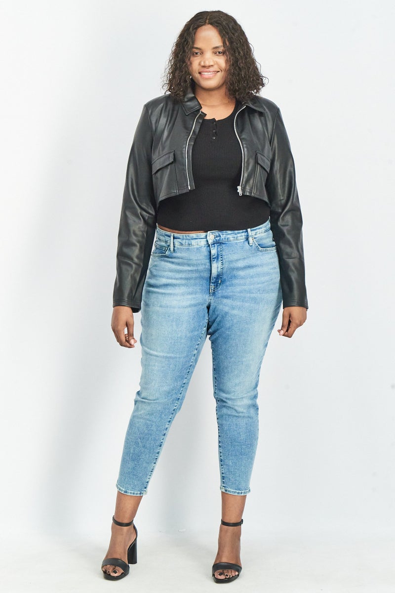 NA-KD Women Pocket Detail Leather Crop Jacket, Black - Image 3
