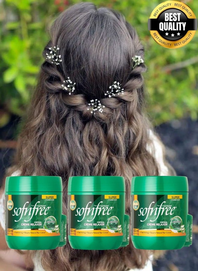 Sofn'free 3 Pieces Soft n Free Professional Hair Straightening and Smoothing Cream for Coarse Hair, 450 ml - Image 1