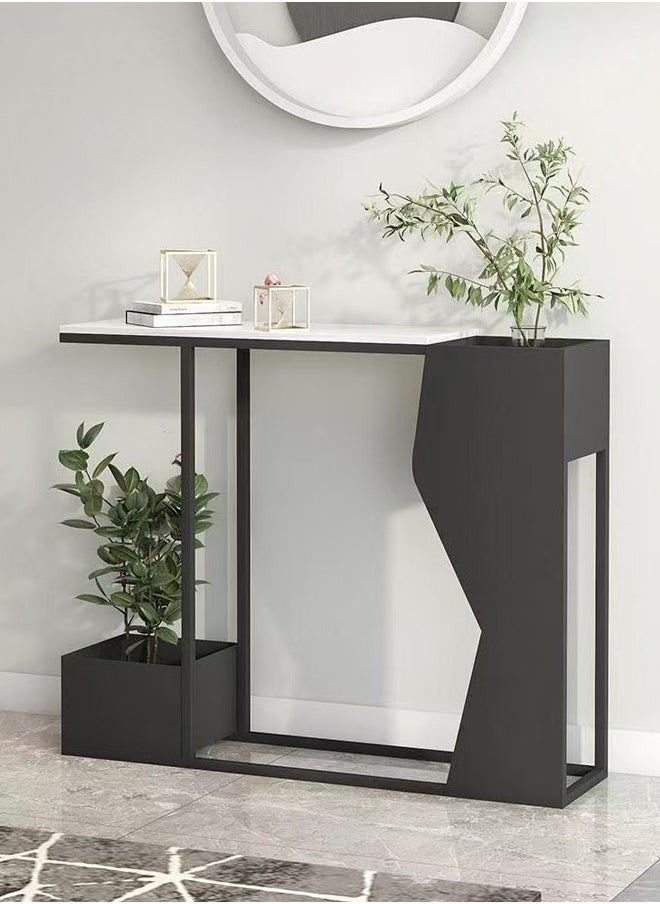 C&C Home Multipurpose Use Modern Artistic Metal Frame Design Console Table Hallway Entry Table Narrow Sofa Side Table Entrance Wall Shelf Display Porch Table with Built in Plant Pot and Decorative Lamp Bands for Living Room Entryway Corridor 120x25x80 cm  - Image 1