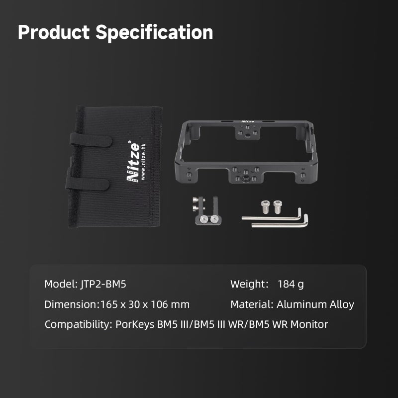 Nitze حامل نيتزي لجهاز PortKeys BM5 III / BM5 III WR / BM5 WR 5.5" مع غطاء شمس وكليب كابل HDMI - JTP2-BM5 - Image 3
