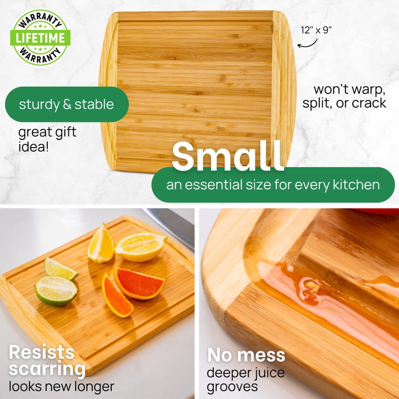 GREENER CHEF 12 Inch Small Bamboo Cutting Board with Lifetime Replacements - Small Wooden Chopping Board for Kitchen, Meat, Vegetables, Cheese, Bread, Charcuterie, and Everyday Food Prep - Image 3