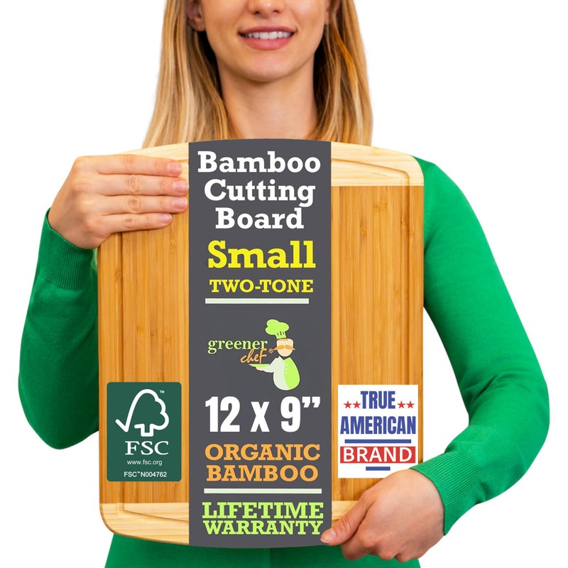 GREENER CHEF 12 Inch Small Bamboo Cutting Board with Lifetime Replacements - Small Wooden Chopping Board for Kitchen, Meat, Vegetables, Cheese, Bread, Charcuterie, and Everyday Food Prep - Image 1
