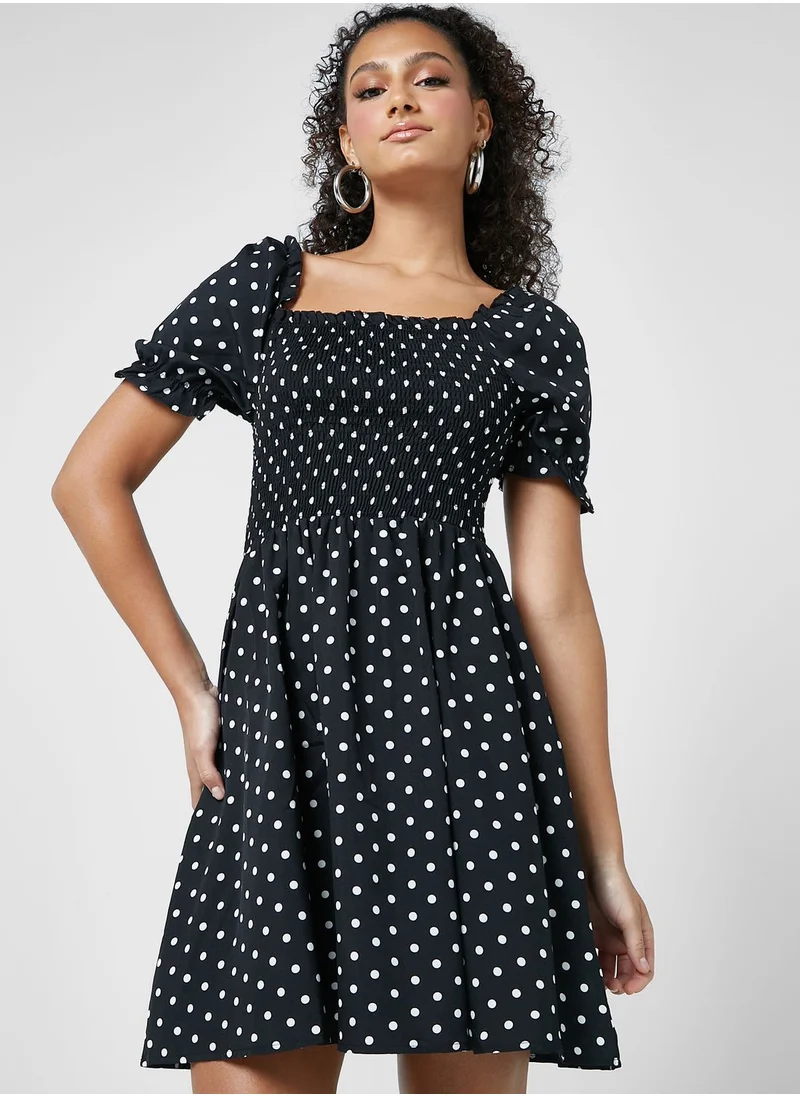 Ginger Polka Shirred Dress