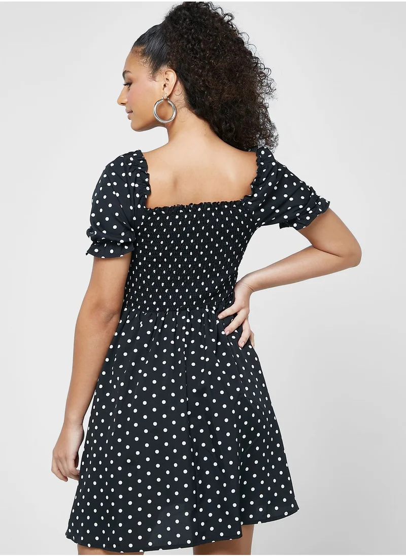Ginger Polka Shirred Dress