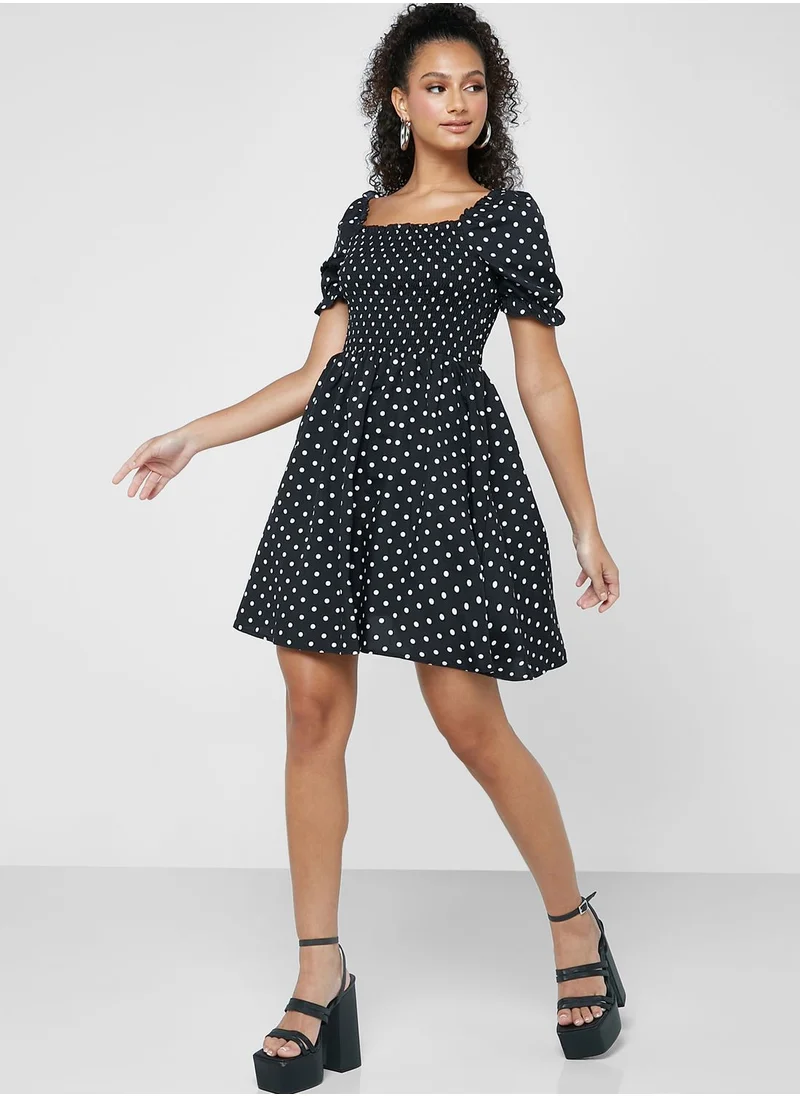 Ginger Polka Shirred Dress
