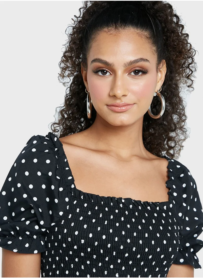 Ginger Polka Shirred Dress
