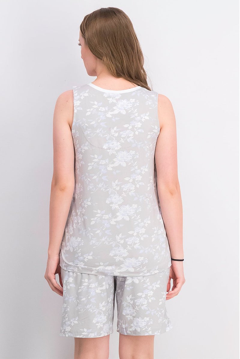 Carole Hochman Women 2 Pc Set Floral Print Pajama, Grey and Blue - Image 2