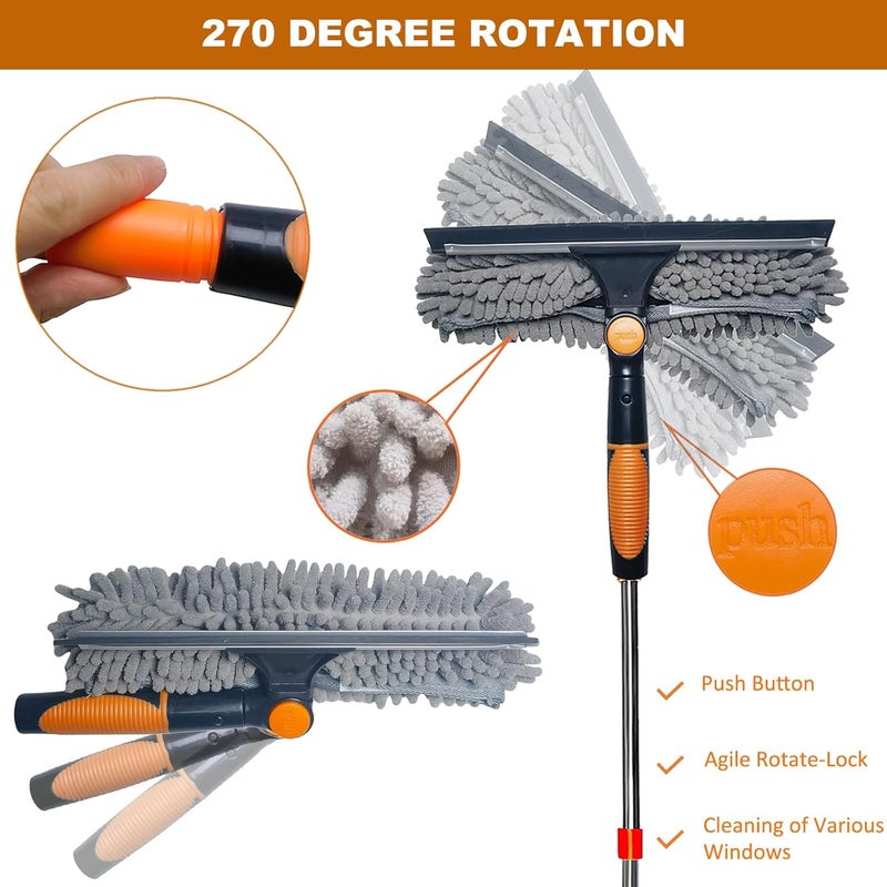 Tonmp Custom sizing alternatives 20 ft+ Reach Squeegee Window Cleaner Duster 2 in 1 Rotatable Window Cleaning Tool Kit with 3-14 ft Extension Pole, Window Washing Equipment for Indoor Outdoor Window Car Glass - 3 Pads Low dust buildup - Image 3