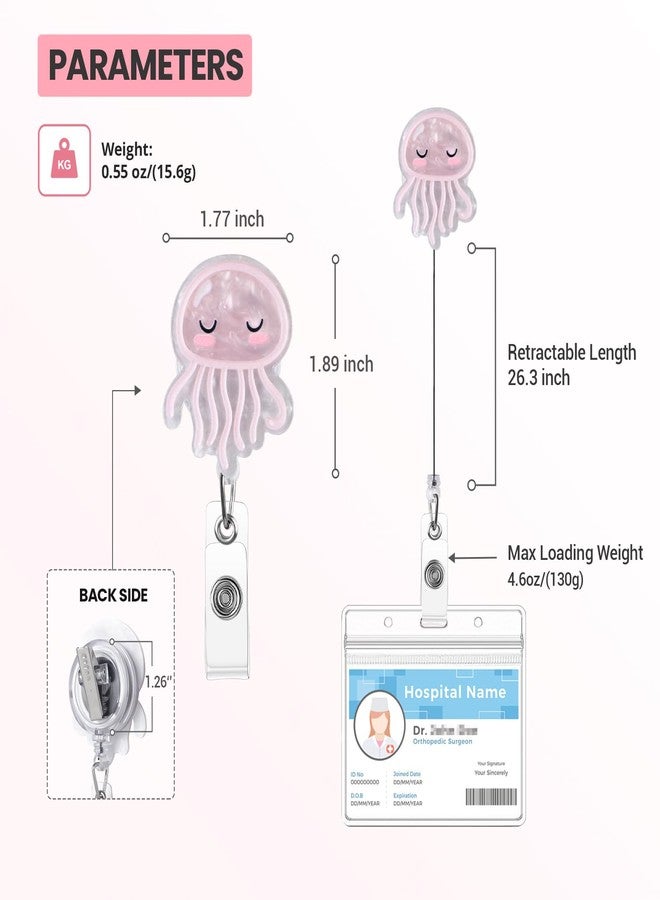 ITOKEY Pink Jellyfish Badge Reel, Cute Badge Holder, Funny Nurse Name Reel with Retractable Clip, Medical Worker ID Card Holders, Pediatric Nursing Accessories for Nurse Doctor Student Teacher Office - Image 3