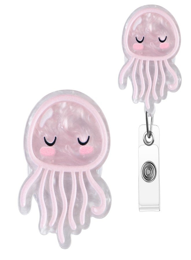 ITOKEY Pink Jellyfish Badge Reel, Cute Badge Holder, Funny Nurse Name Reel with Retractable Clip, Medical Worker ID Card Holders, Pediatric Nursing Accessories for Nurse Doctor Student Teacher Office - Image 1